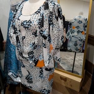 Diane Von Furstenberg Cream and Blue Dress